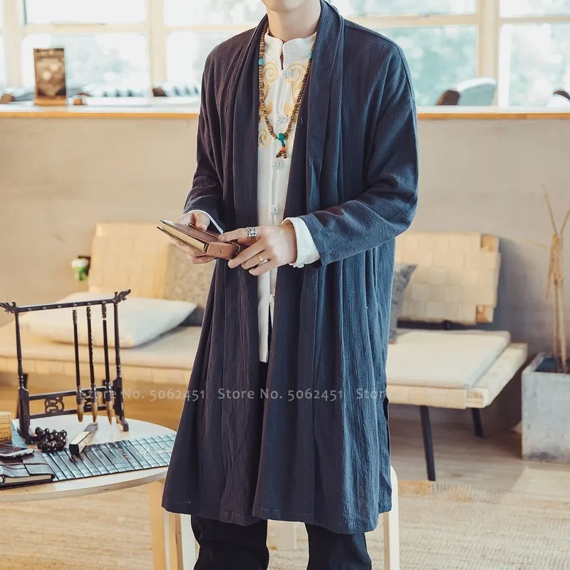 Asian Clothes Men Chinese Tang Suit Kung Fu Hanfu Robes Gown Japanese Kimono Haori Medieval Knight Viking Coats Cardigan Blouse |