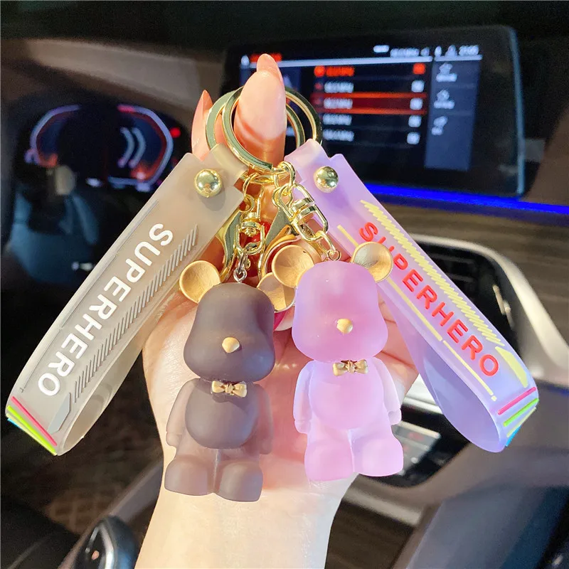 

Creative lovely transparent crystal bow tie bearbrick key ring girl's heart bag Pendant Gift couple's bag Pendant