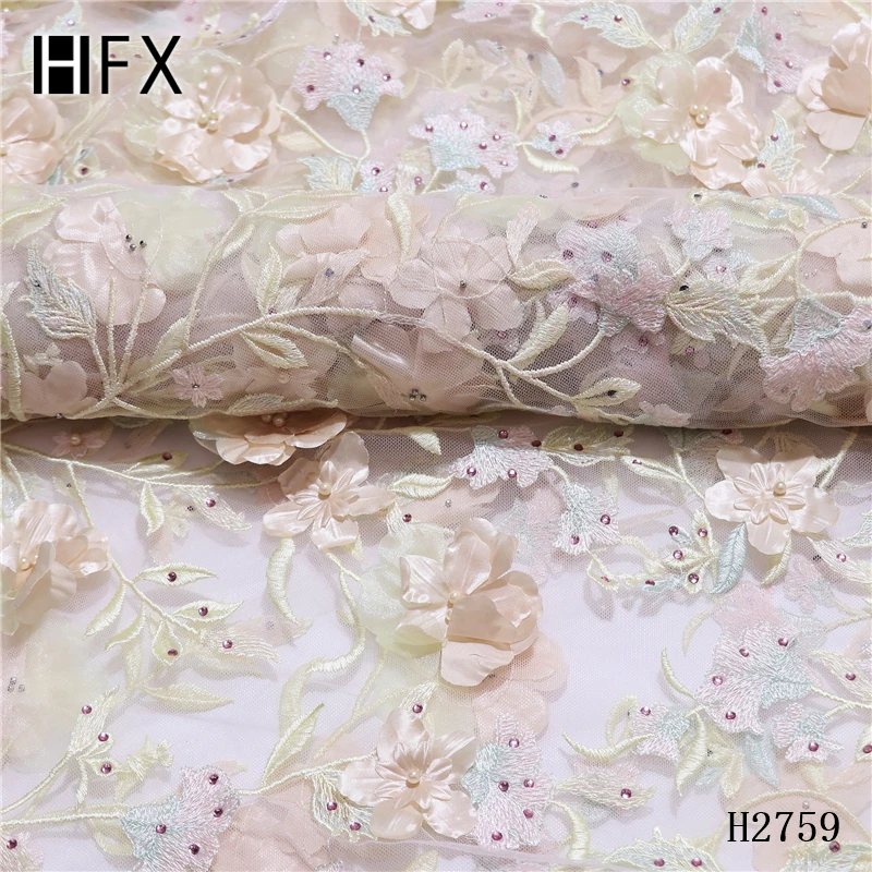 HFX Yellow Luxury Handmade Big 3d Flowers Nigeria Bridal Beaded Stones Embroidery African lace fabric Tulle Lace Fabric X2759 | Дом и сад