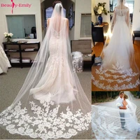bridal veils lace edge wedding accessories long cathedral tulle appliques 2021 wedding veils with comb veu de noiva longo