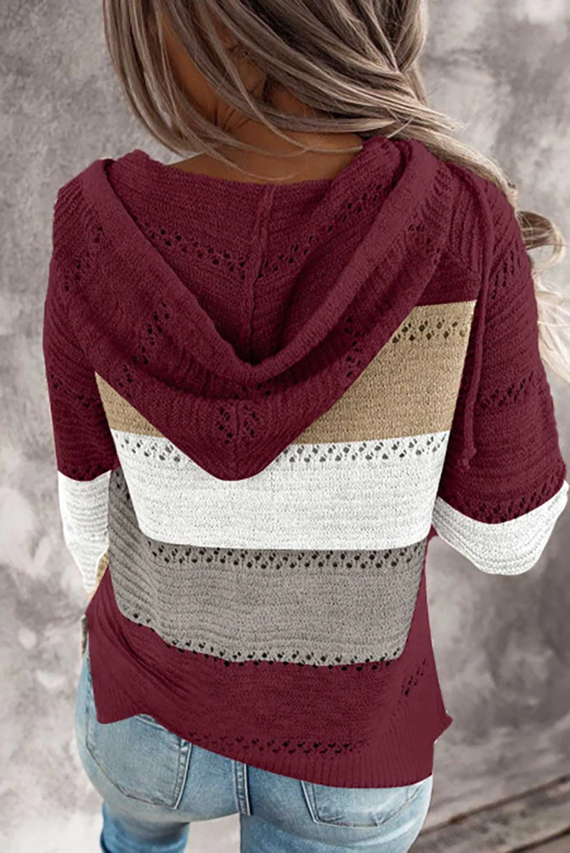 Женский вязаный свитер с капюшоном длинным рукавом и молнией спереди |