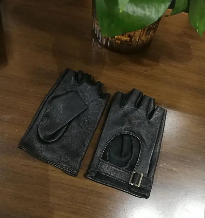 black Женские из натуральной овчины кожаная открытая полупальцевая перчатка Женские Вечерние перчатки R1876 - Цвет: black