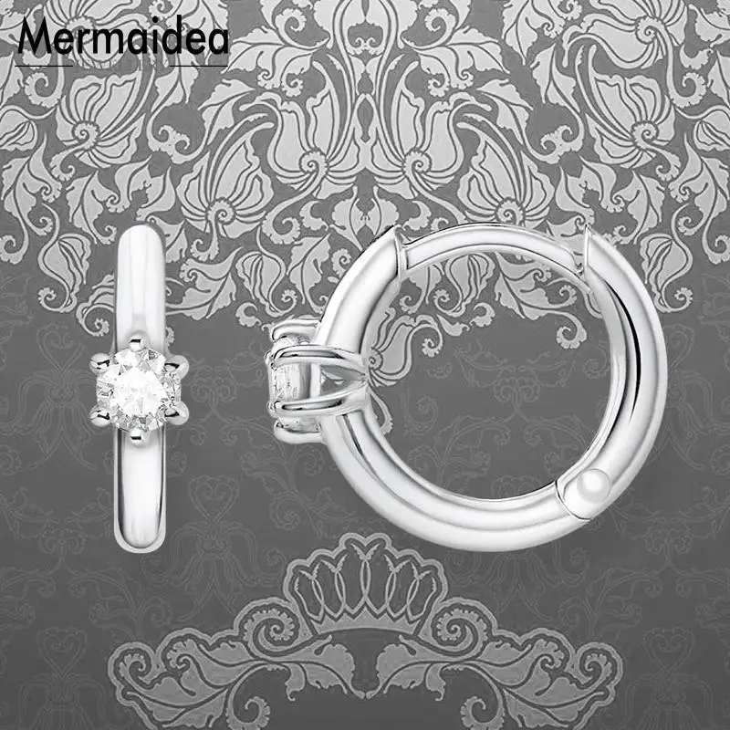 White CZ Star Creole Hinged Hoop Earrings Cubic Zirconia Fashion Jewelry silver plated Classic Gift For Women 2020 New | Украшения и