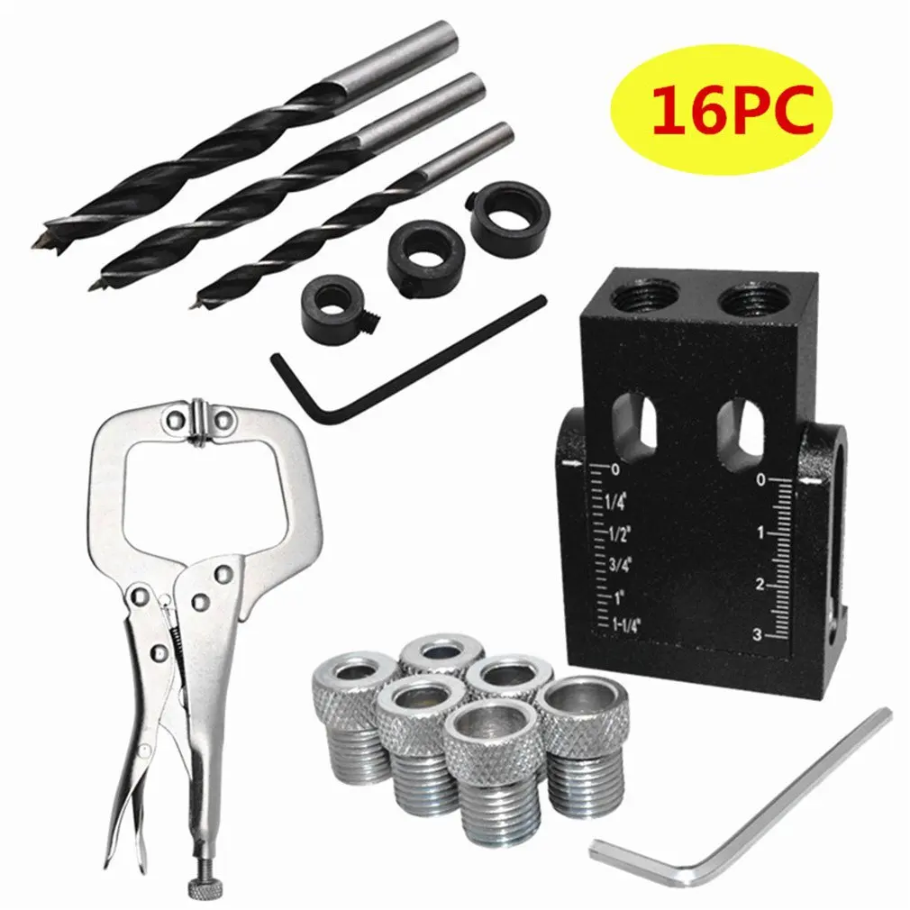 

Woodworking Guide Positioner Kit Oblique Hole Locator Positioner Drilling Bits Jig Clamp Woodworking Kit 15 Angle