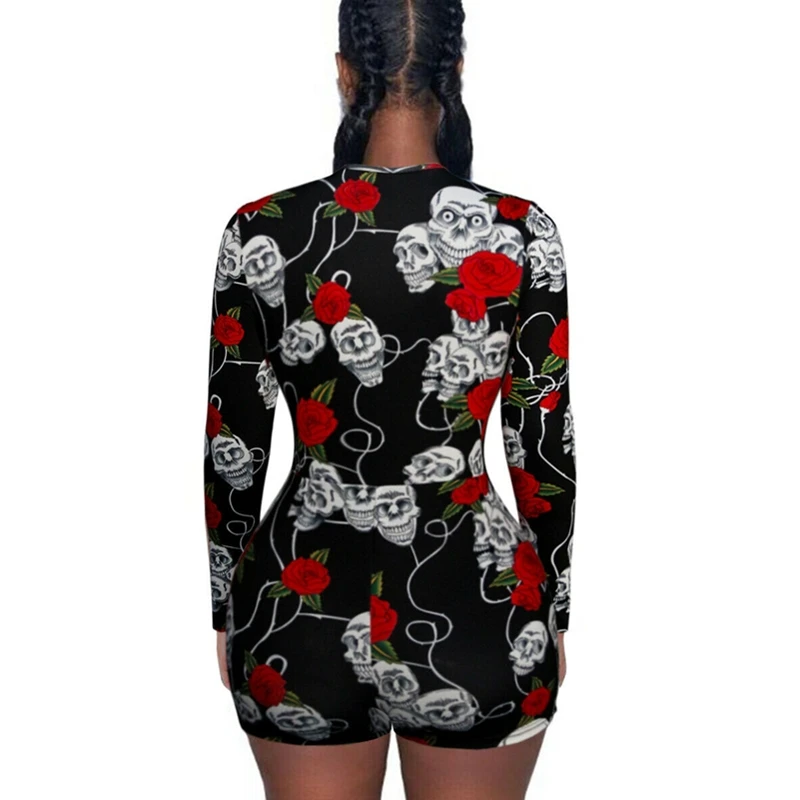 

New Women Sexy V Neck Floral Playsuits Bodycon Long Sleeve Slim Jumpsuit Bodysuit Skinny Leotard Ladies Body Tops Stretch Autumn