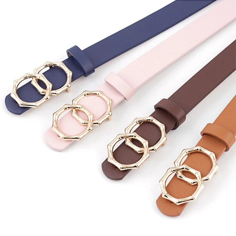 Женский ремень с двойной пряжкой черный кожаный для платья белого и коричневого