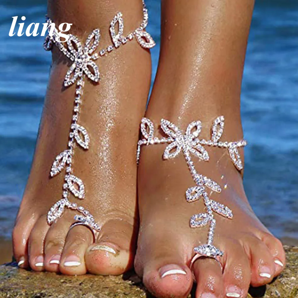 

Anklet Crystal leaves Sandy beach Foot decoration браслет на ногу anklets anklets for women tobilleras mujer anklet цепочки