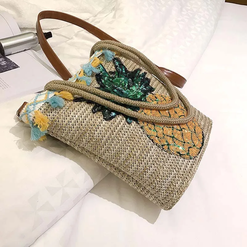 Женская Соломенная Сумка Alneed расшитая блестками сумка с изображением ананаса