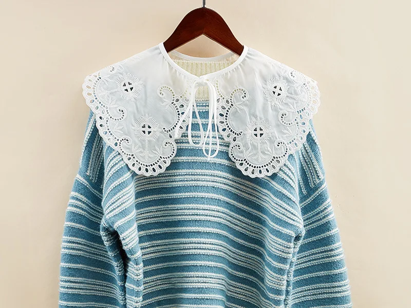 Linbaiway большой лацкан искусственный воротник для женщин Цветочная вышивка полые