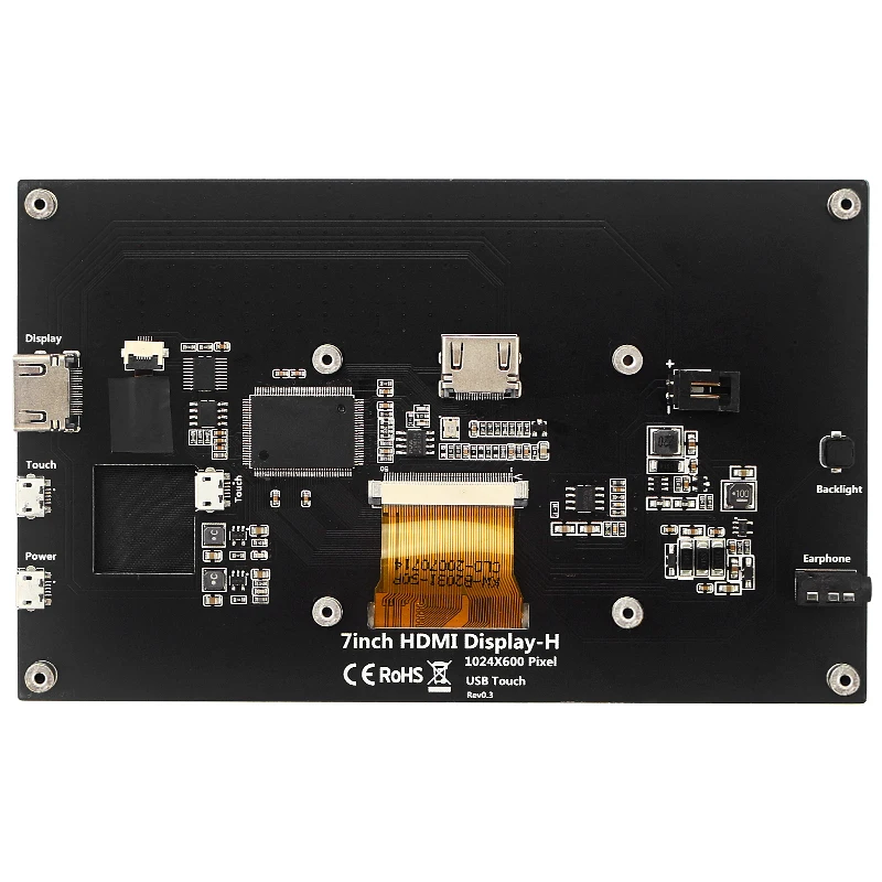 Raspberry Pi 4 Model B 7 Inch IPS LCD 1024x600 Touch Screen Adjustable Backlight Display + Bracket for 4B/3B+/3B/PC |