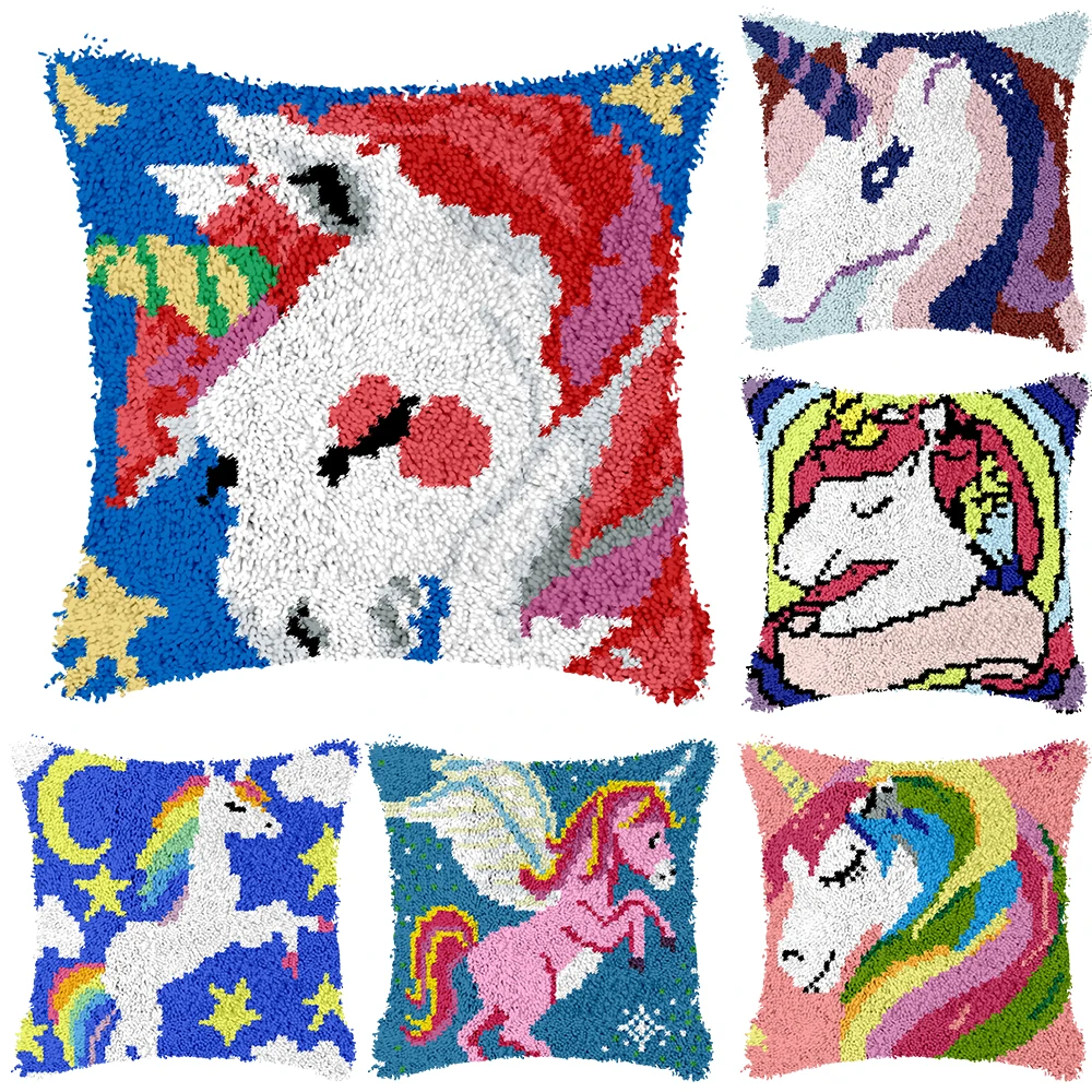 

Необработанная вязаная крючком предродная ткань Цветная Печать художественные наборы защелка крючок Подушка единорог украшение Набор для...