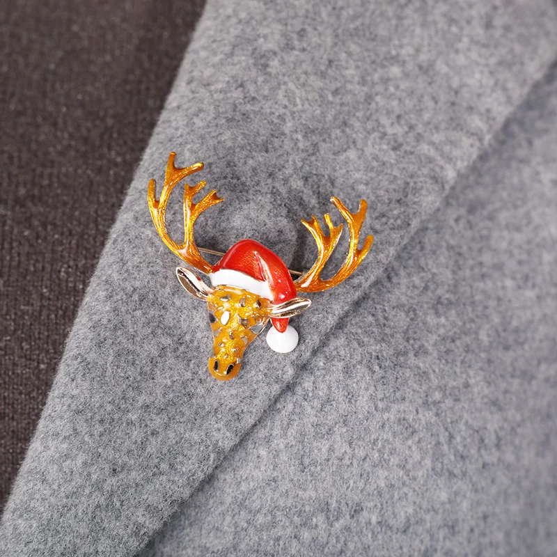 Funmor Рождественская брошь в виде лося эмалированные булавки Новогоднее украшение