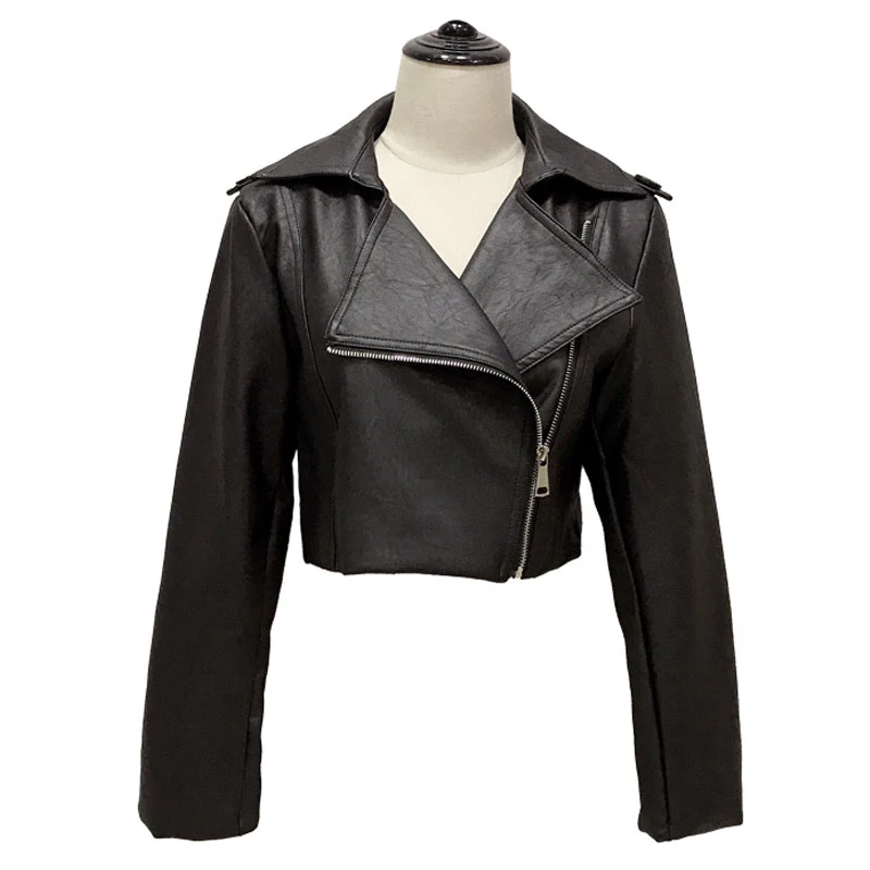Женская Байкерская короткая куртка из искусственной кожи черная Базовая на
