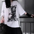 Женская футболка в стиле Харадзюку, черная футболка с рисунком эмо из аниме и готических мотивов, летний топ большого размера в стиле Харадзюку