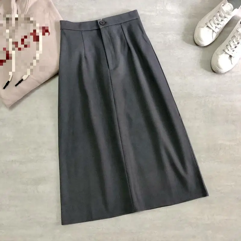 

2020 Autumn Winter New High Waist Fashion Split Solid Color Thickening Women Woolen Skirt Casual A-line Long Skirt Free Shipping