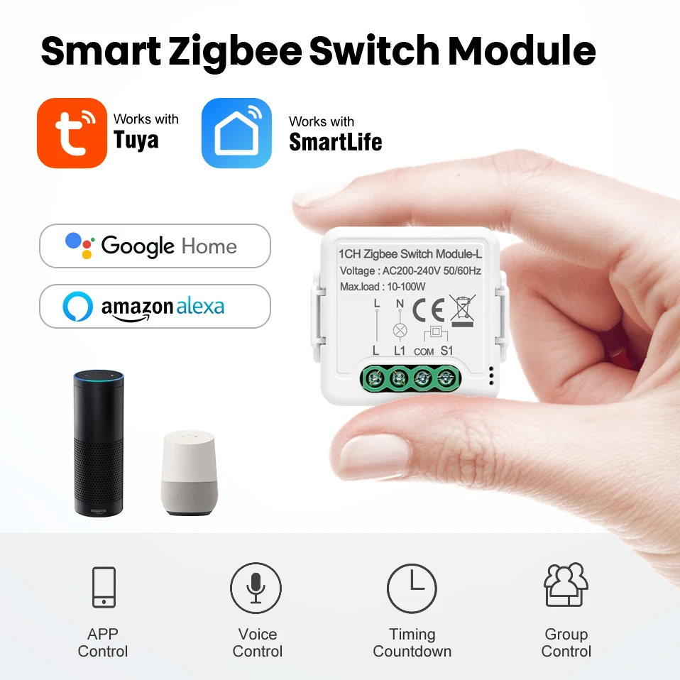 Умный модуль переключателя Zigbee AVATTO не требуется нейтрального провода