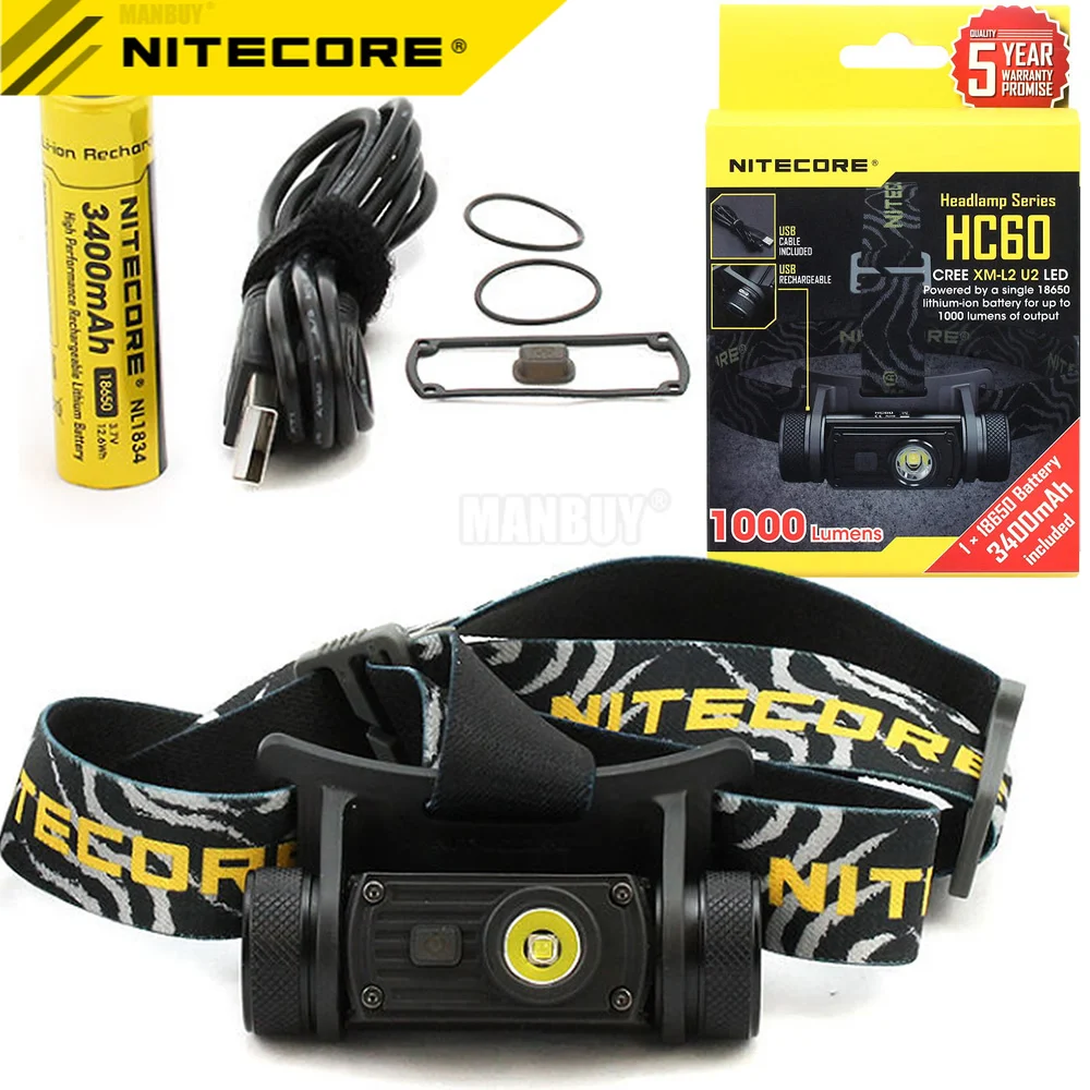 Распродажа 2022 NITECORE HC60 HC60W USB Перезаряжаемый налобный фонарь CREE XM-L2 U2 для кемпинга +