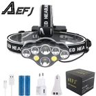 Супер яркий, легкий T6 + COB 8 * светодиодный налобный фонарь с аккумулятором 18650, водонепроницаемый охотничий фонарь