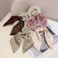 luxury cloth fabric bow streamers hair ring knotted scrunchie women ponytail hair ties solid color rubber band hair accessories