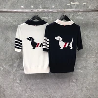 tb thom t shirt summer lovers fashion brand clothing puppy designs engineered 4 bar stripe knitted lapel short sleeve sweatshirt