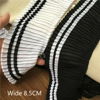 college style white black elastic pleated chiffon sewing 3d lace ribbon edge trim for dress cloth diy clothing leader supplies