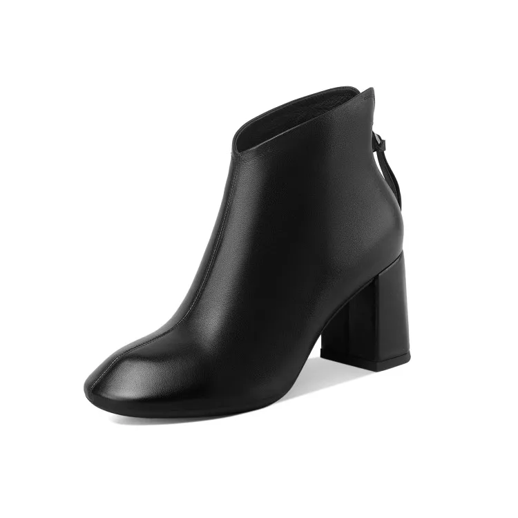 

MLJUESE 2021 women Ankle boots Cow leather Winter short plush Round Toe Zipper High heels female boots size 39