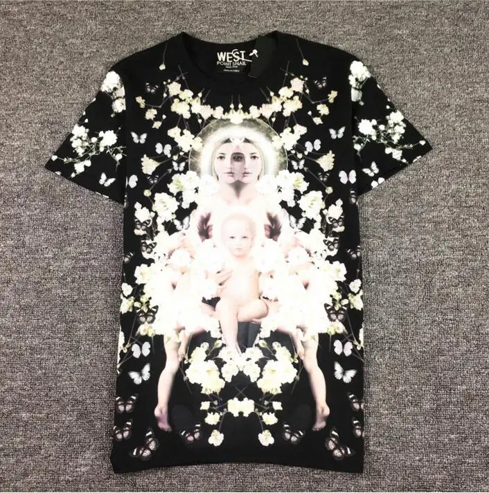 

19 New Unisex Novelty Virgin Mary Jasmine Flower T Shirts T-Shirt Hip Hop Skateboard Street Cotton T-Shirts Tee Top kenye #B89