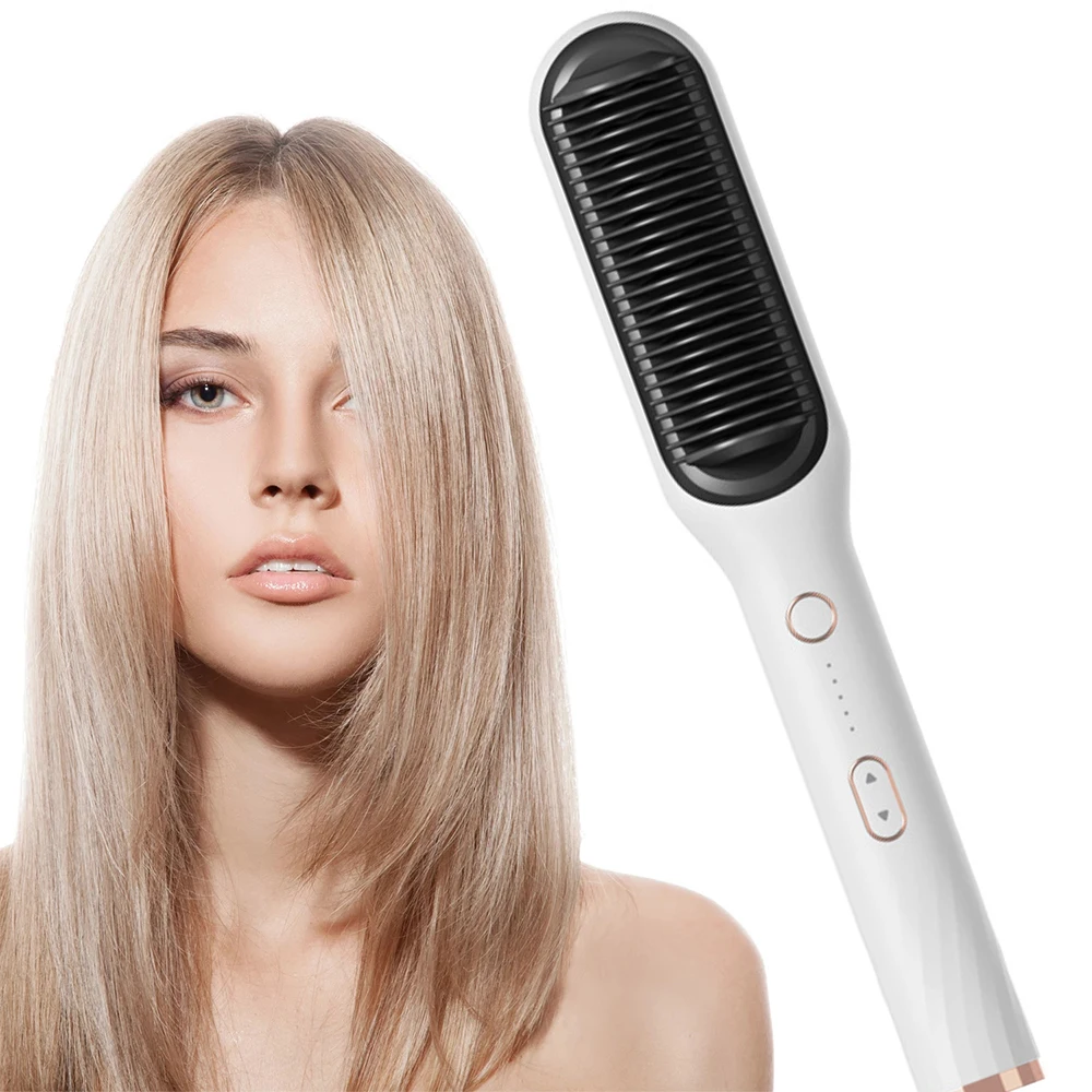 

Multifunctional Hair Straightener Brush 2 In 1 Heating Hair Electric Hot Comb Brush Anti-Scald Iron Straightening Comb Styler