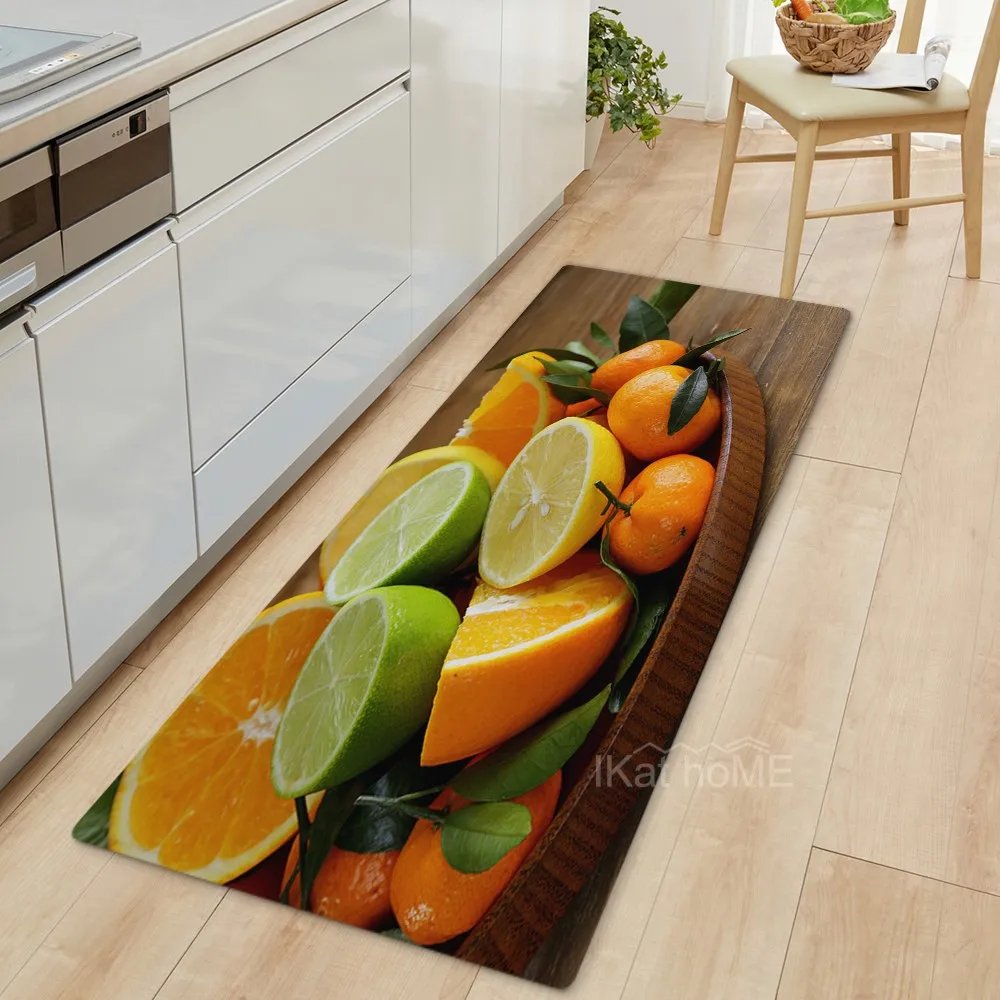 

2Pcs Set Fresh Fruit Juice Print Kitchen Carpets Hallway Entrance Door Mat Anti-slip Area Rugs Living Room Bedroom Decoration