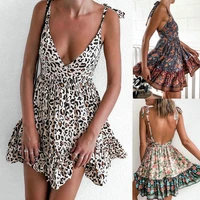 women summer sexy sleeveless low cut floral printed cottagecore dress off shoulder a line dresses summer party vestidos female