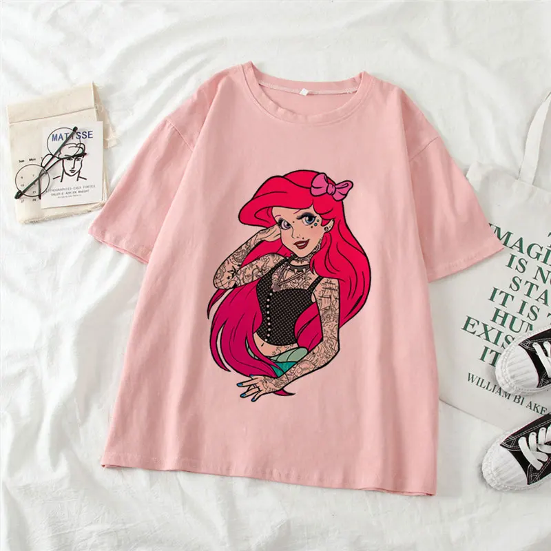 

Women Dark Princess Tattoo Girl Selfie T Shirt Harajuku Tops Wonderland Disney Princess Graphic Cartoon T-shirts 2021 Summer New