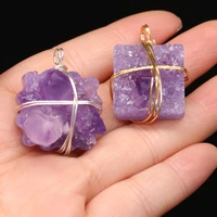 winded agates stone pendant square shape natural amethysts pendant charms for making jewelry necklace gift size 25x35mm