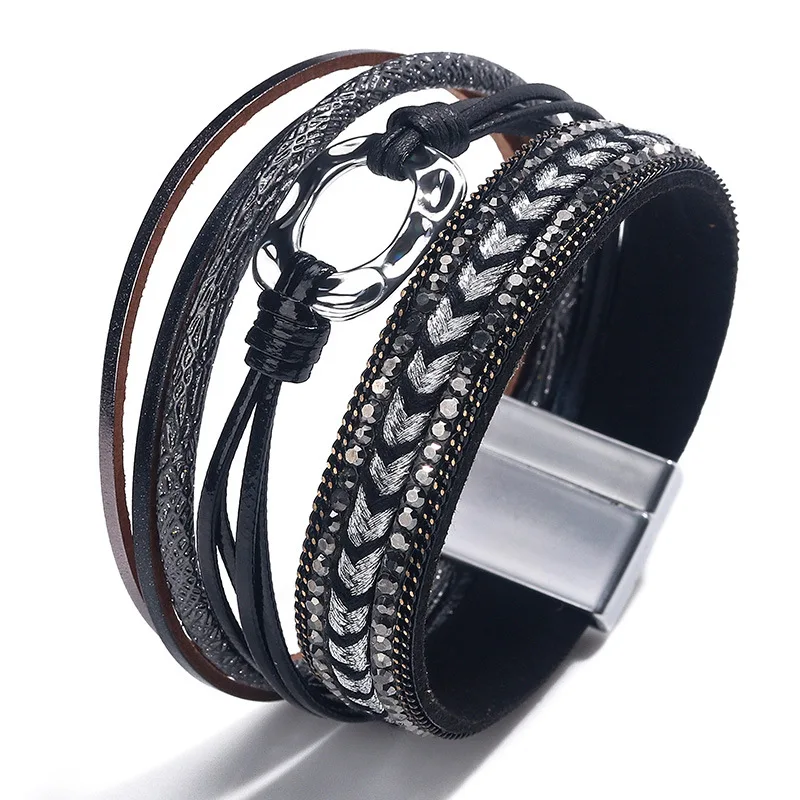 

European And American Original Design, Fashion, High Sense, Hand Woven Contrast Color Multi-layer Magnet Buckle Bracelet, Women