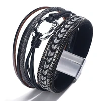 european and american original design fashion high sense hand woven contrast color multi layer magnet buckle bracelet women