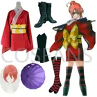 Хит! Аниме гинтама кагура, костюм для косплея Серебряная Душа Кагура, красное платье, парики, японское традиционное кимоно для косплея на Хэллоуин, платье для косплея