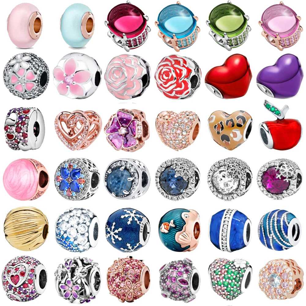 

Designer Original 925 Sterling Silver Colorful Bead Clear Sparkling Row Clip Charms fit Pandora Bracelet For Women DIY Jewelry
