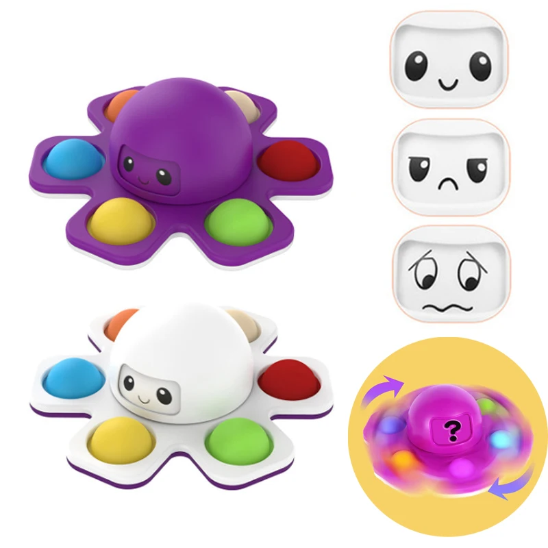 

New Push Bubble Pops Fidget Spinner Toys Octopus Face Changing Anti Stress Sensory Fingertip Spinner Toy for Children Xmas Gifts