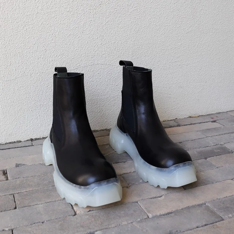 Мужские Ботильоны челси на прозрачной платформе 6 см винтажные черные байкерские