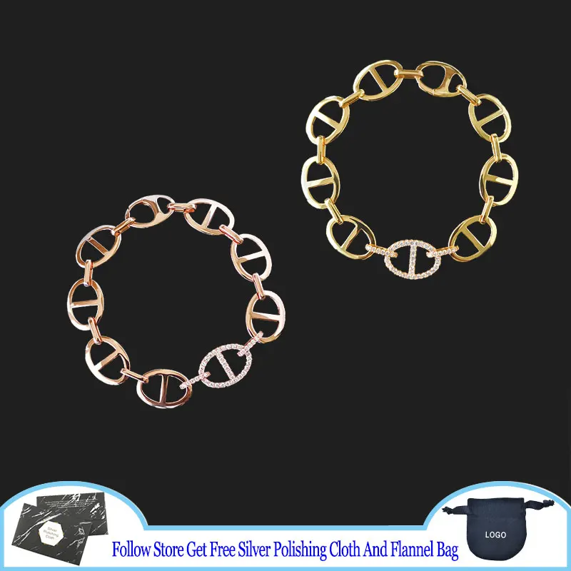 

S925 Sterling Silver Bracelet Sailor Pig Nose ENCHAINEE Chain Maille Marine Bracelet Luxury Brand Jewelry Dainty Original Punk