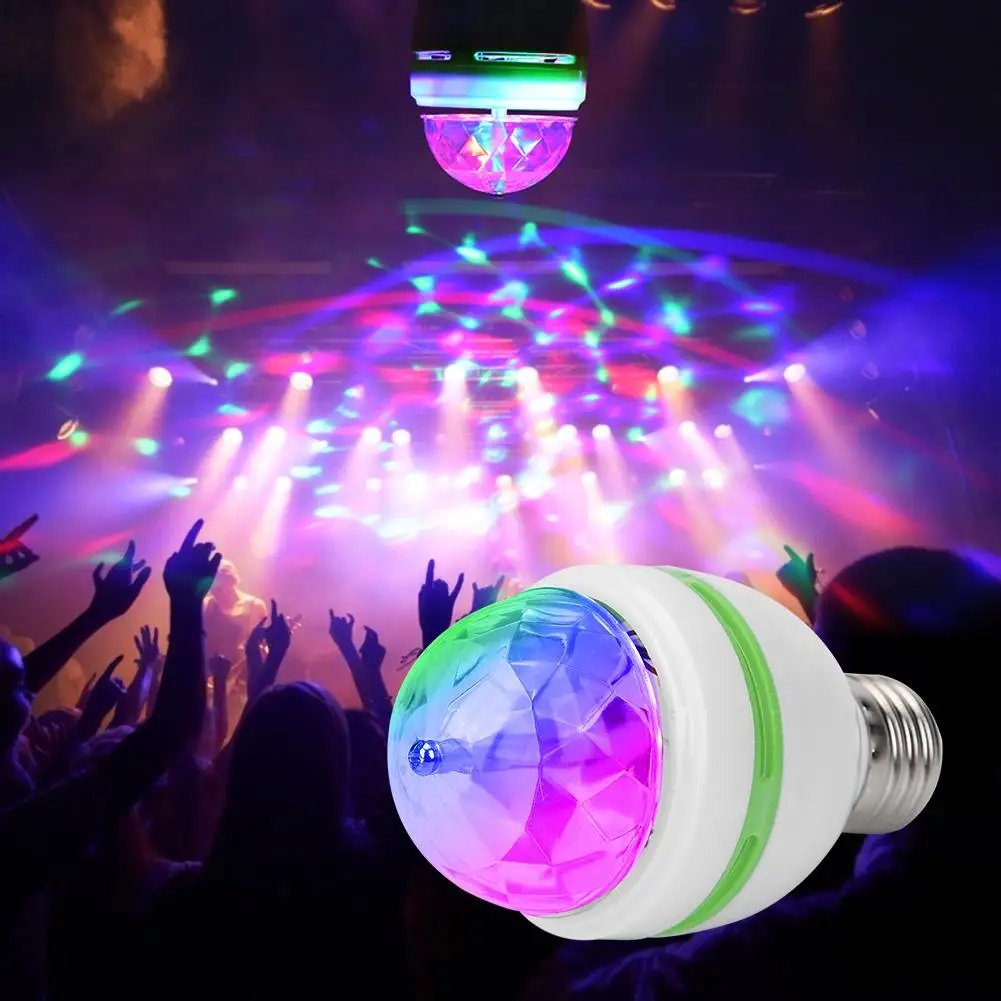 

E27 RGB LED Bulb 3W Rotating Crystal Small Magic Ball Stage Party DJ Disco Light For KTV Night Club Home Decoration