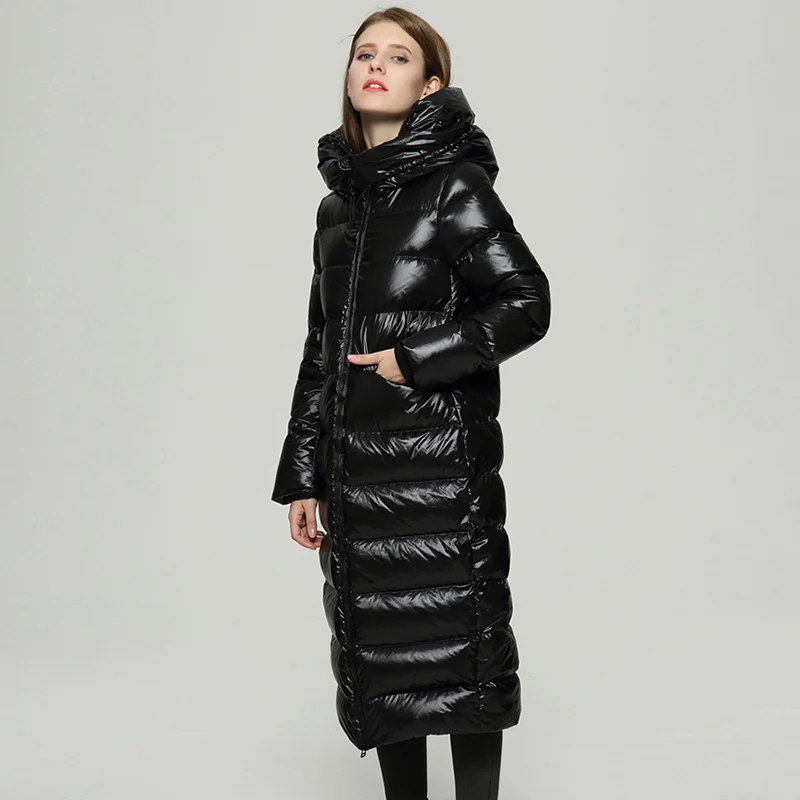 Женский пуховик на белом утином пуху Толстая теплая Длинная зимняя куртка