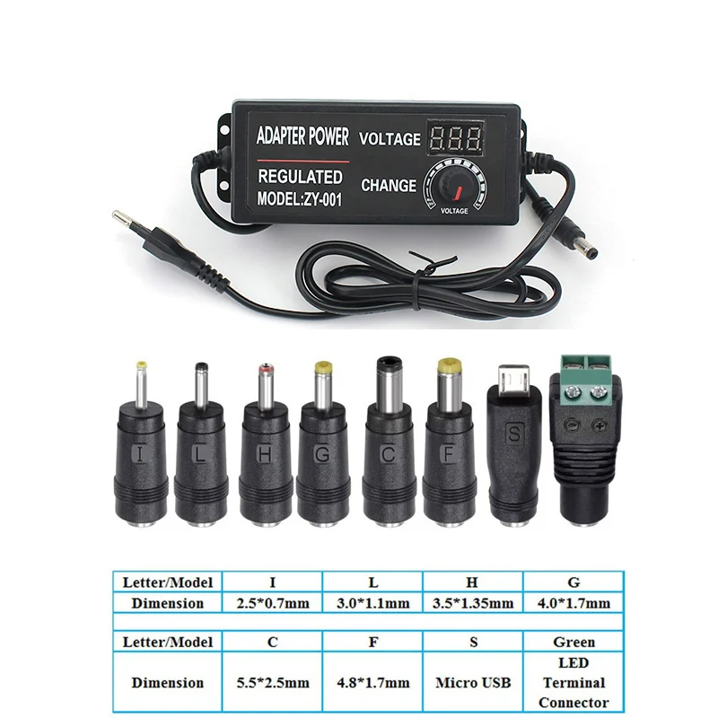 

Adjustable Power Supply Source AC DC 220V 110V TO 3V-24V 3A Various Source Adapter 12V LED Transformer With 8PCS Plug Connector