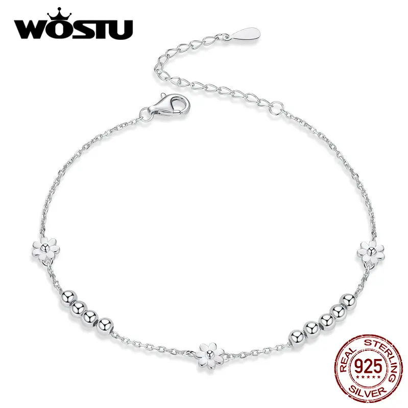 Женский браслет с ромашками WOSTU Настоящее серебро 925 пробы свадебные браслеты на