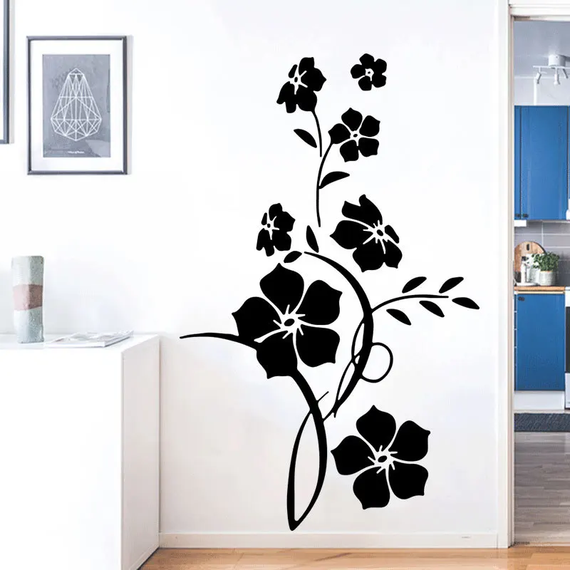 

Black Flower Vine Vinyl Wall Stickers Refrigerator Window Cupboard Living Room Decoration DIY Wall Decals Art Mural Home Decor