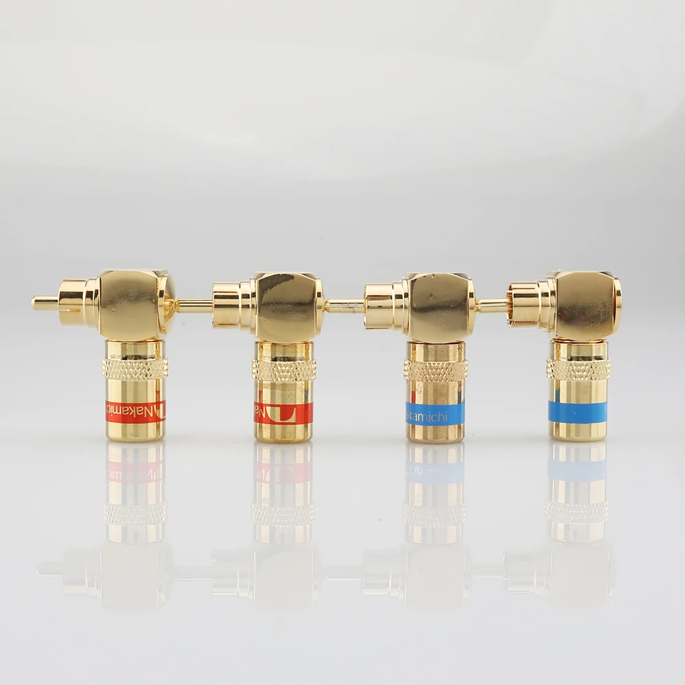 4pcs R1749 24K Gold 90 Degree Right Angle Nakamichi Speaker RCA Plugs Audio Jack Connector for  Musical HiFi Audio