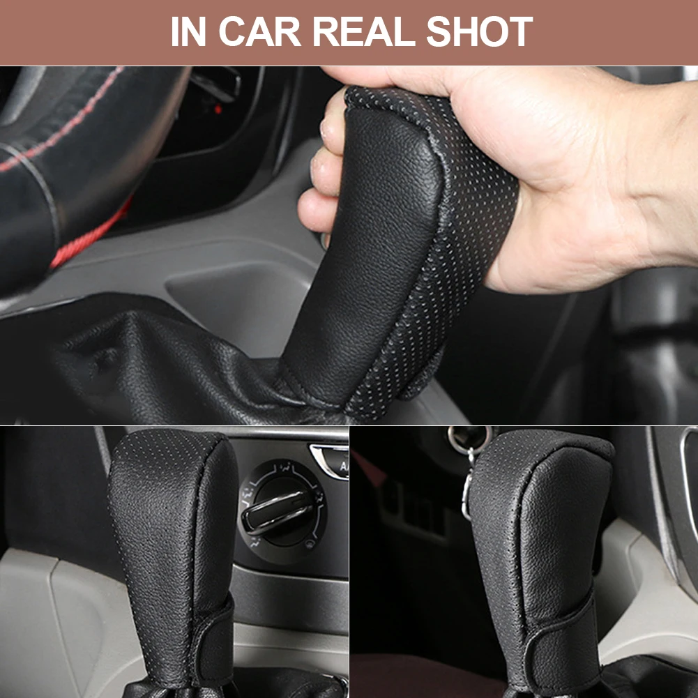 

Car Gear Shift Knob Cover Protector Universal PU Leather Non-Slip Car Handbrake Protector Gear Shift Collars Interior Accessorie