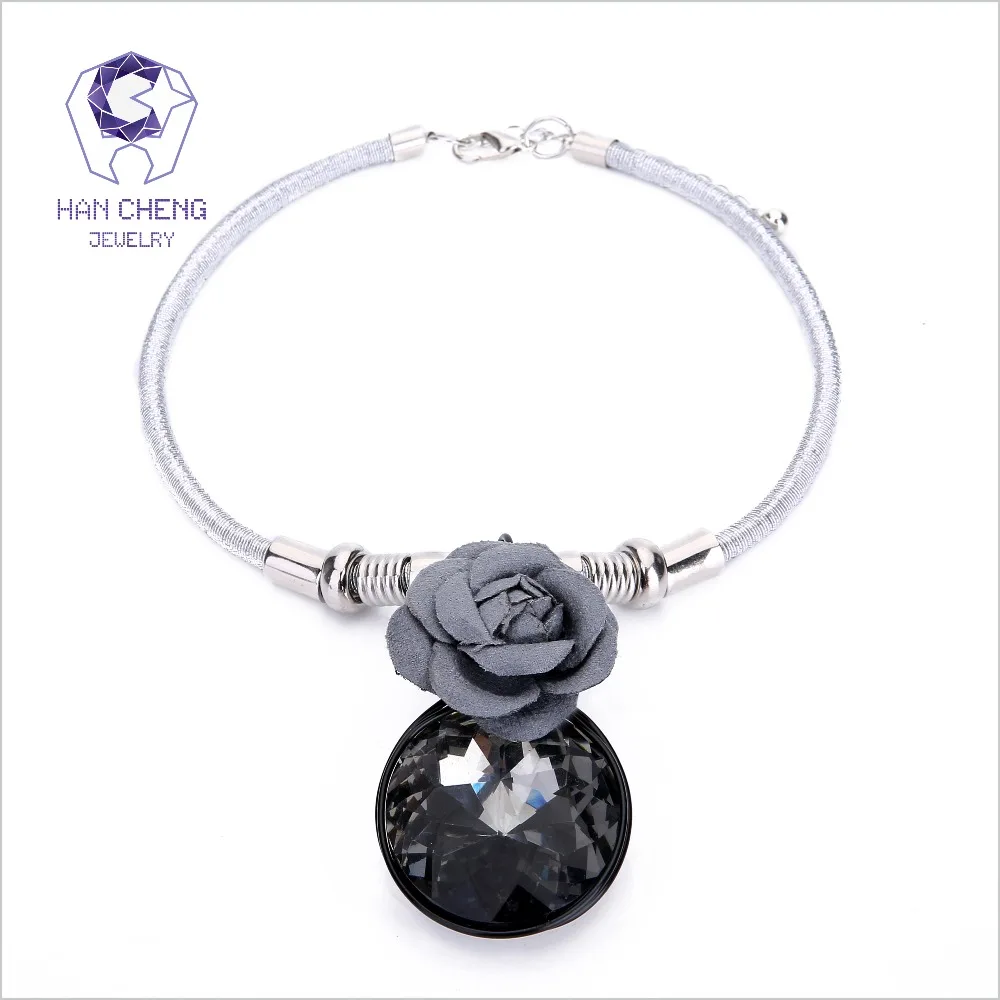 HanCheng модный Шарм Цветок Круглый драгоценный камень кулон создан Кристалл колье