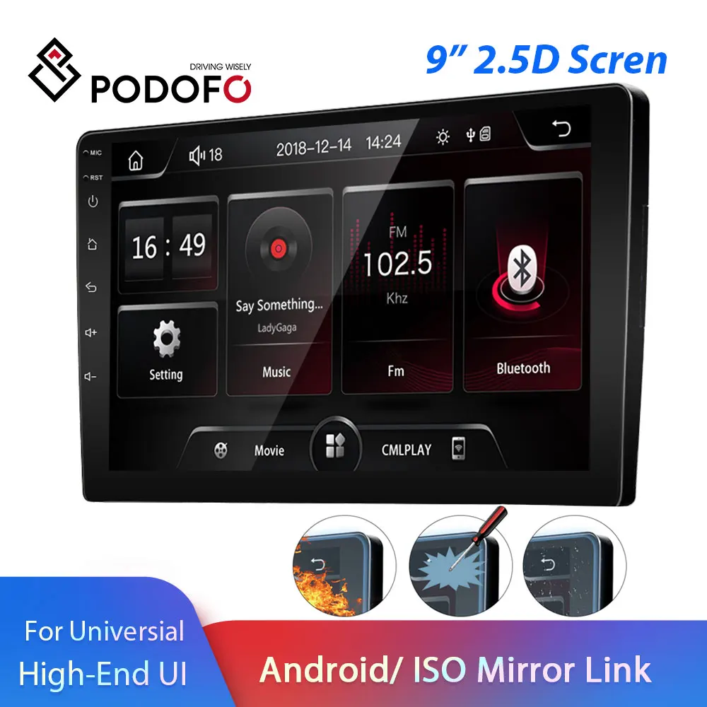 Podofo 2din автомагнитолы " 2.5D экран ISO Android mirrorlink Автомобильный мультимедийный плеер авторадио Bluetooth для универсального автомобиля стерео