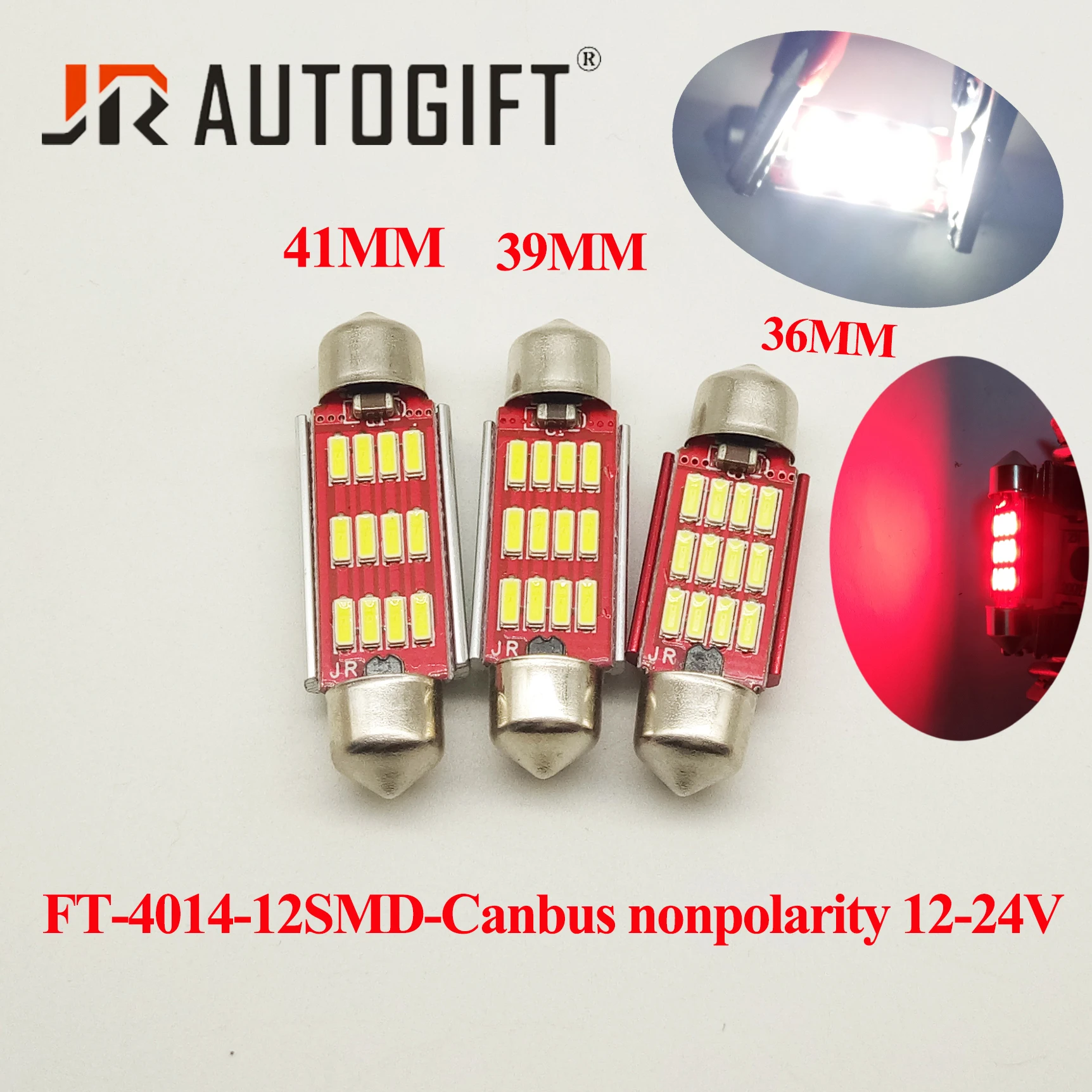4PCS 36mm 39mm 41mm C5W C10W CANBUS Error Free Auto Festoon 12SMD 4014 LED 12-24V Car Interior Dome Lamp Reading Bulb Red Light