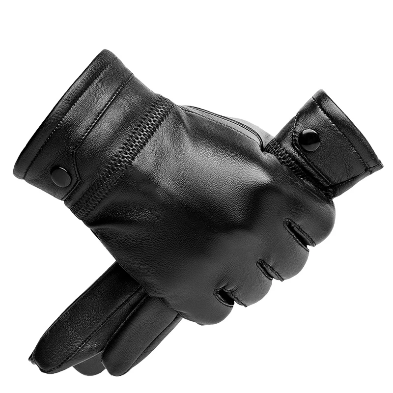 

Leisure Men's Leather Sheepskin Gloves Autumn and Winter Warm Touch Screen Full Finger Black Gloves High Quality Cycling New